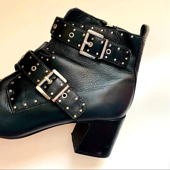 Rebecca Minkoff Logan Studded Buckle Booties Black Lamba - Picture 7 of 10